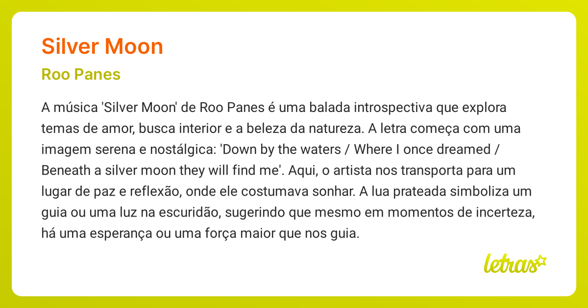 Significado da música SILVER MOON (Roo Panes) - LETRAS.MUS.BR