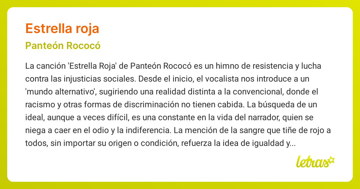 Significado de la canción ESTRELLA ROJA (Panteón Rococó) - LETRAS.COM