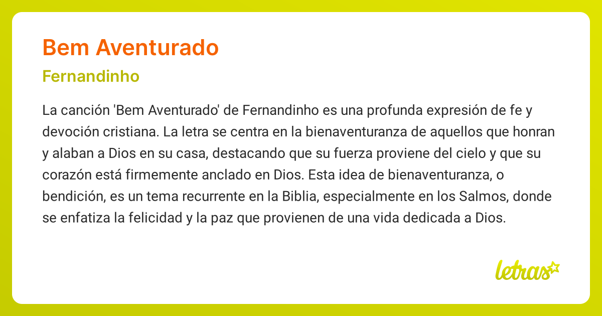 Significado de la canción BEM AVENTURADO (Fernandinho) - LETRAS.COM
