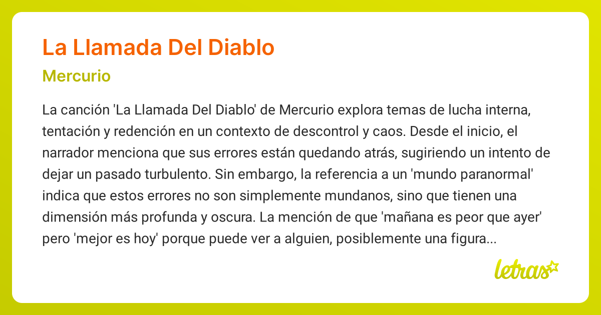 Significado de la canción LA LLAMADA DEL DIABLO (Mercurio) - LETRAS.COM
