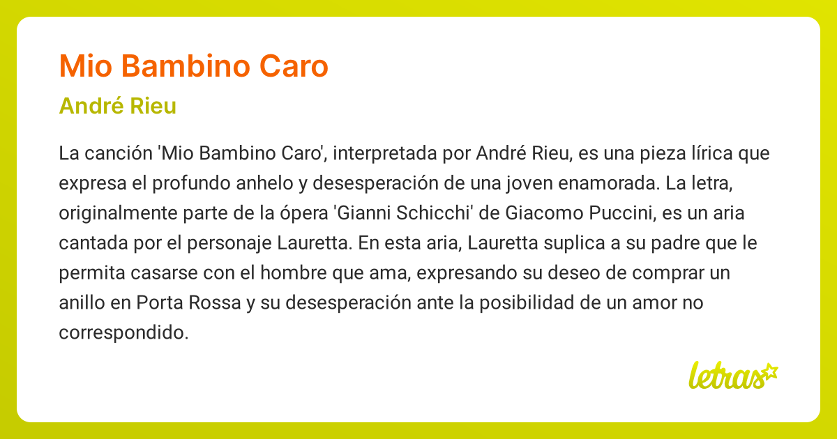 Significado de la canción MIO BAMBINO CARO (André Rieu)