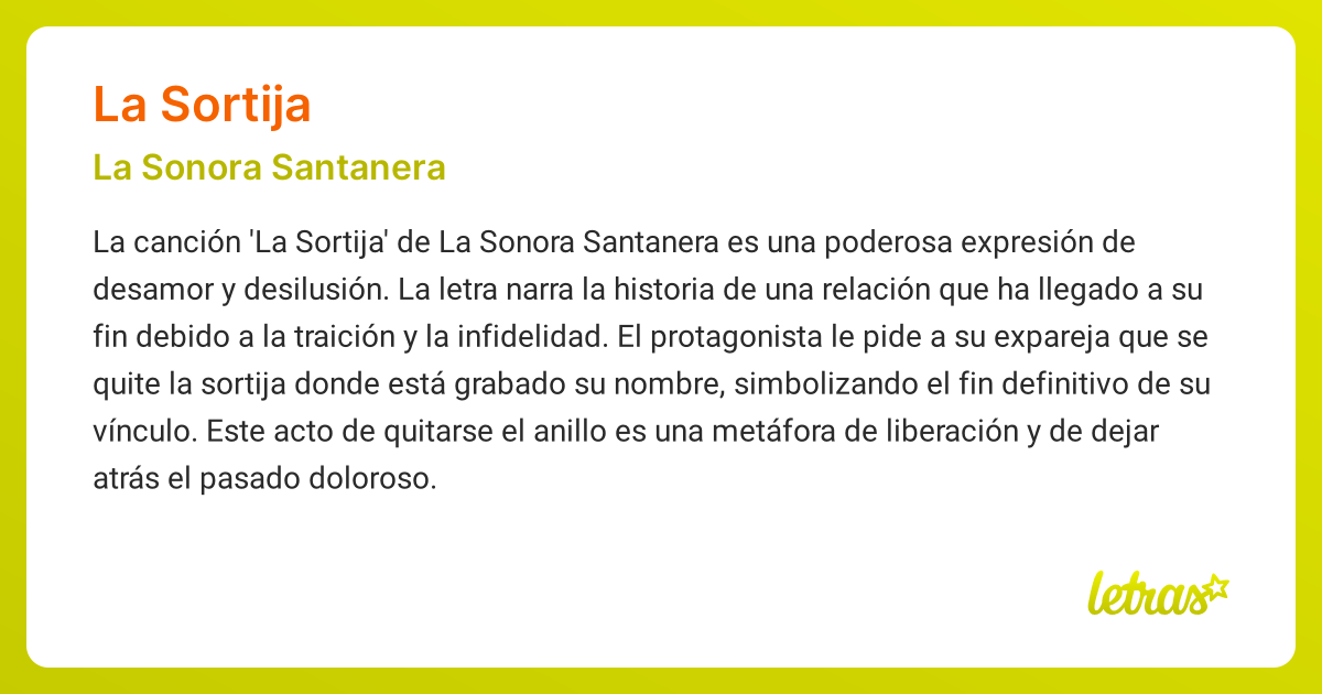 Significado de la canción LA SORTIJA (La Sonora Santanera) - LETRAS.COM