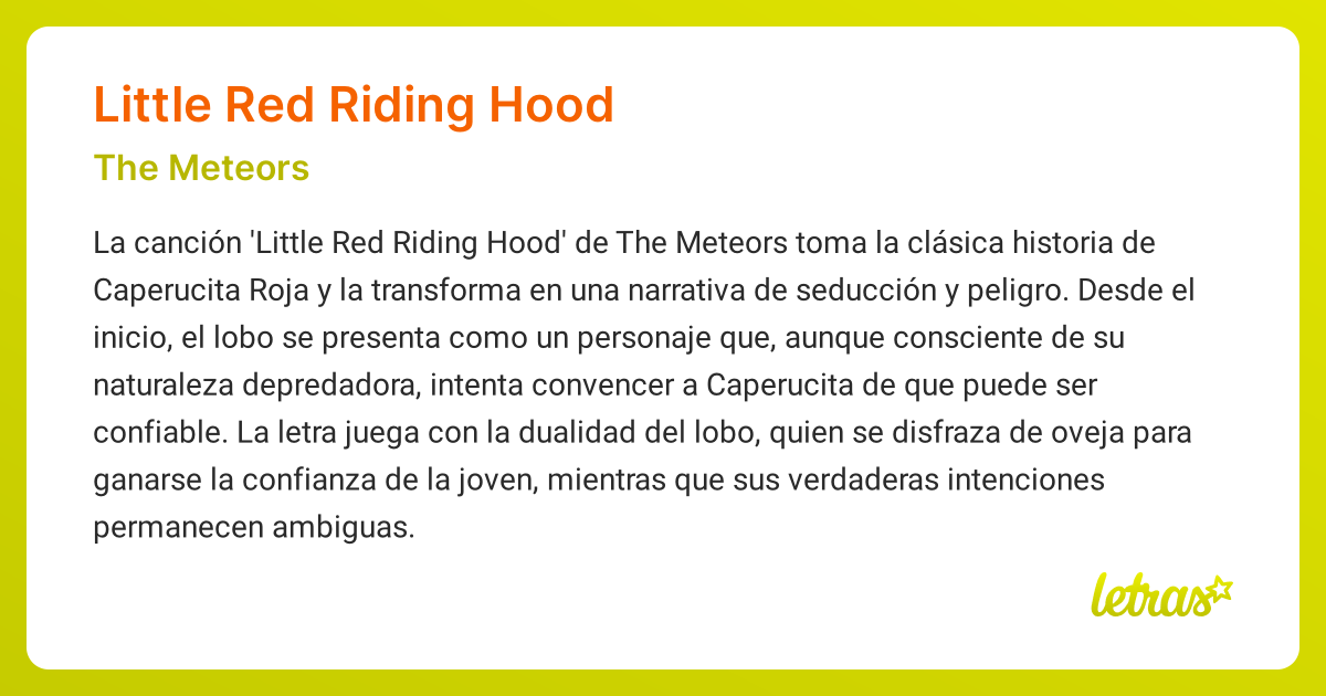 Significado de la canción LITTLE RED RIDING HOOD (The Meteors ...