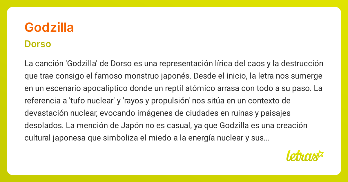 Significado de la canción GODZILLA (Dorso) - LETRAS.COM