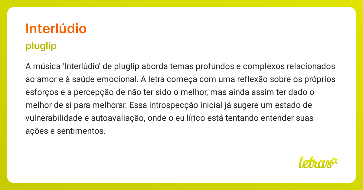 Significado da música INTERLÚDIO (pluglip) - LETRAS.MUS.BR