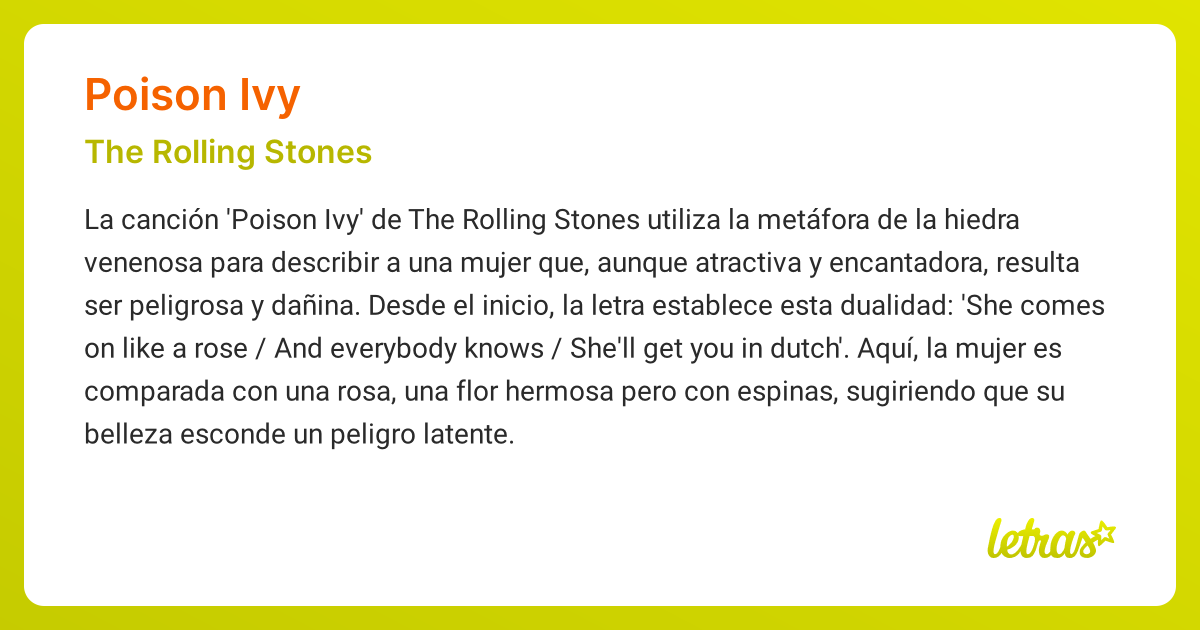 Significado de la canción POISON IVY (The Rolling Stones) - LETRAS.COM