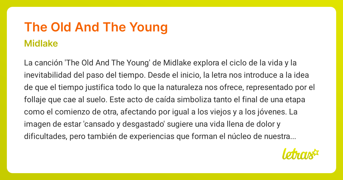 Significado de la canción THE OLD AND THE YOUNG (Midlake) - LETRAS.COM