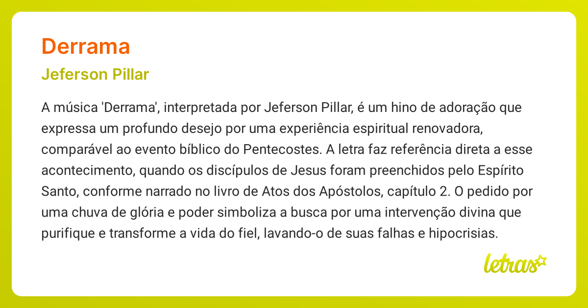 Significado da música DERRAMA (Jeferson Pillar) - LETRAS.MUS.BR