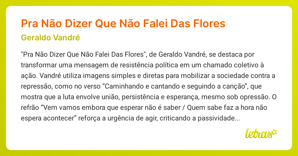 Significado da música Pra Não Dizer Que Não Falei Das Flores (Geraldo ...