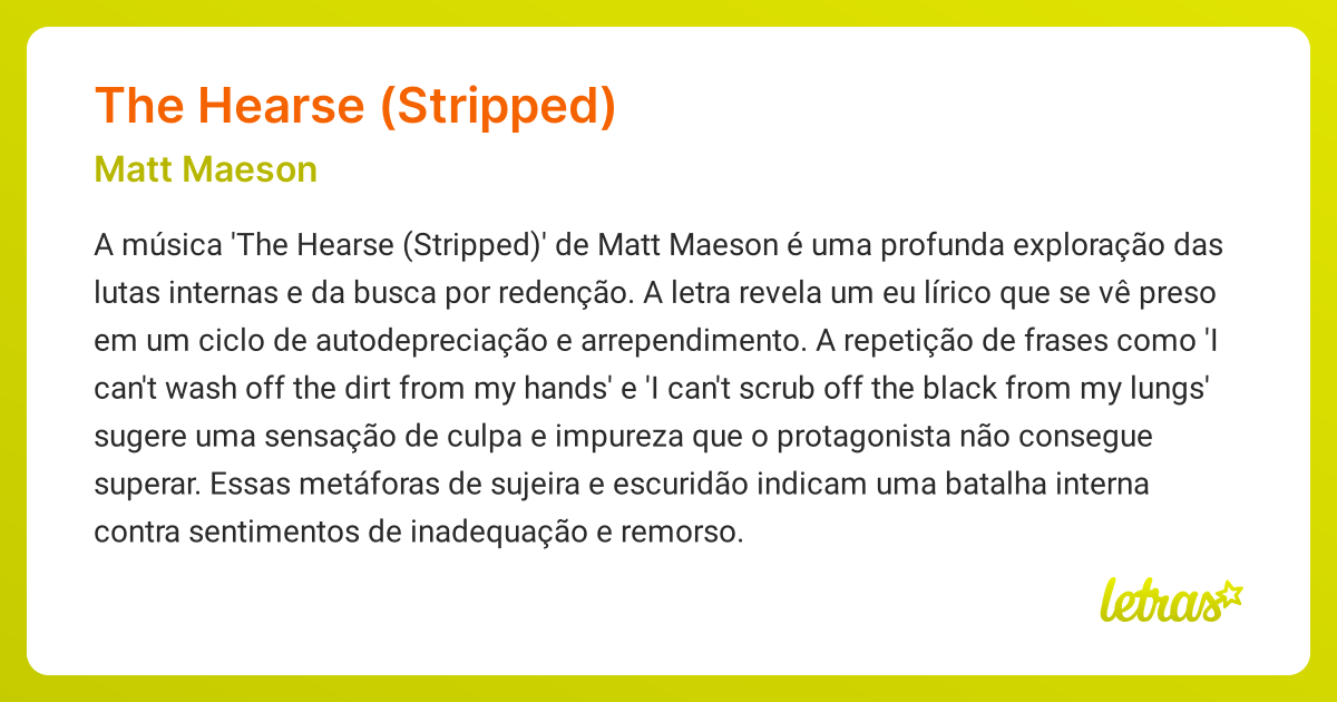 Significado da música THE HEARSE (STRIPPED) (Matt Maeson) - LETRAS.MUS.BR