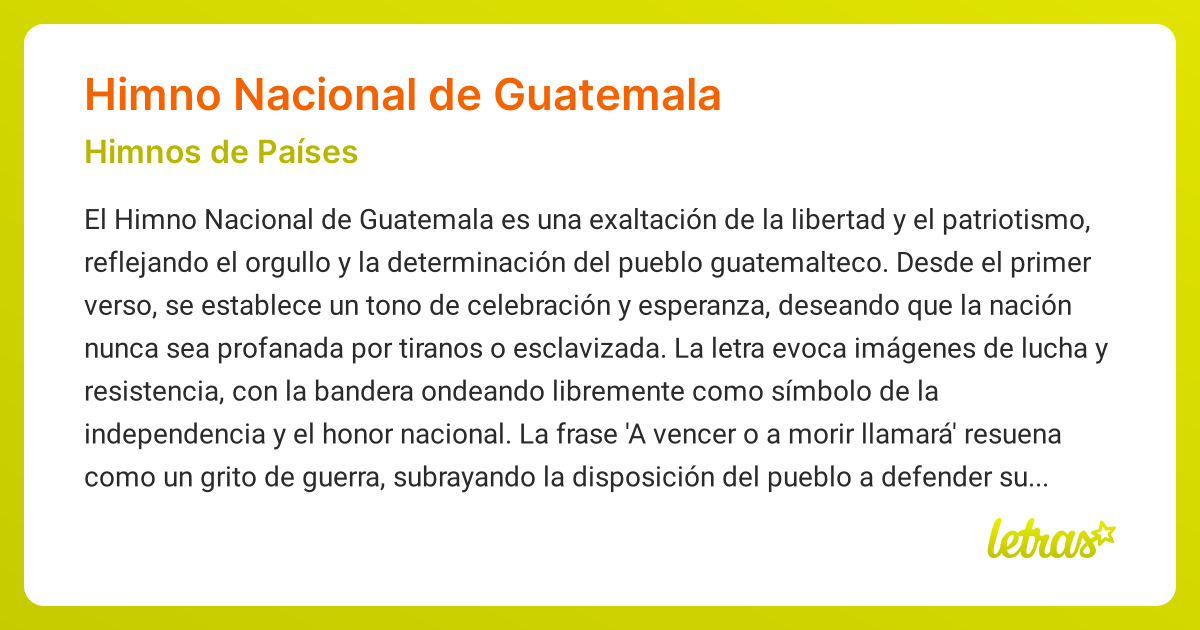 Significado de la canción HIMNO NACIONAL DE GUATEMALA (Himnos de Países ...