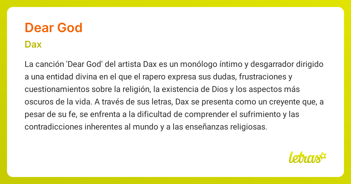 Significado De La Canción Dear God Dax Letras Com