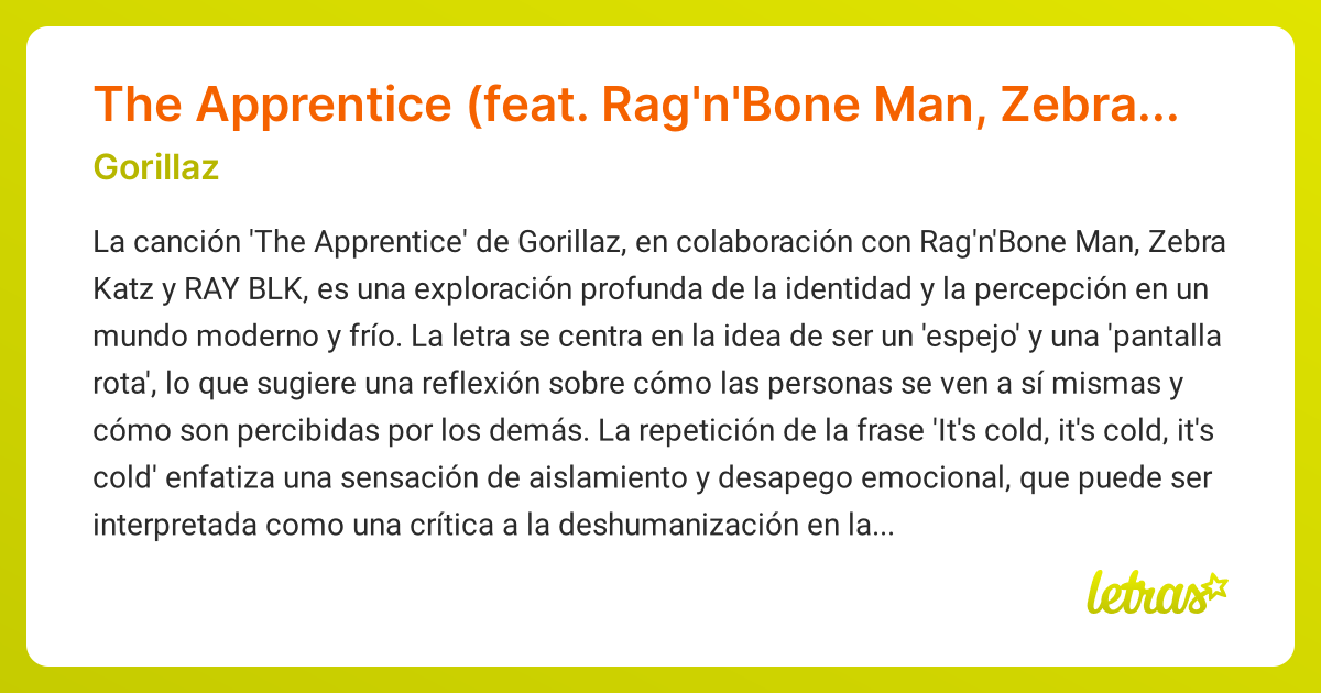 Significado de la canción The Apprentice (feat. Rag'n'Bone Man, Zebra ...