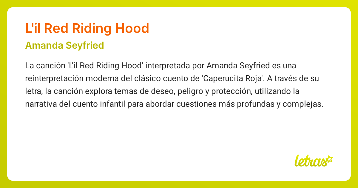 Significado de la canción L'IL RED RIDING HOOD (Amanda Seyfried ...