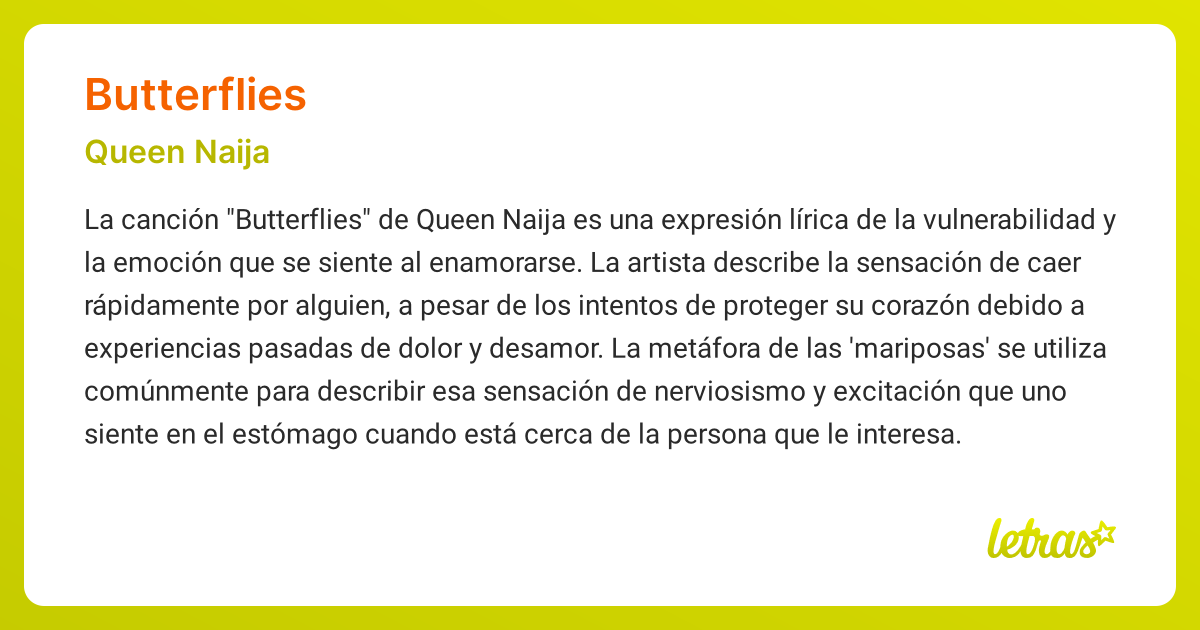 Significado de la canción BUTTERFLIES (Queen Naija)