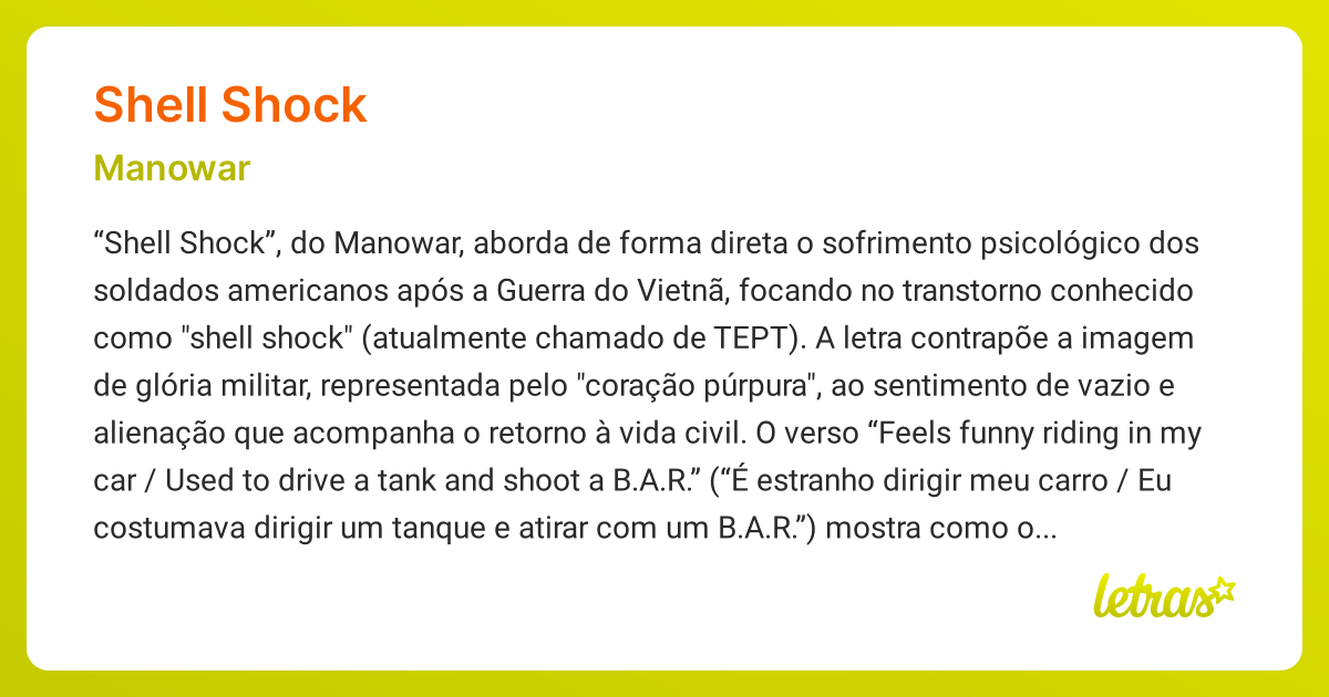 Significado da música SHELL SHOCK (Manowar) - LETRAS.MUS.BR