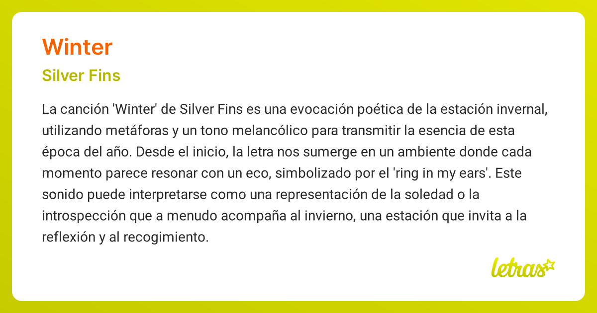Significado de la canción WINTER (Silver Fins) - LETRAS.COM