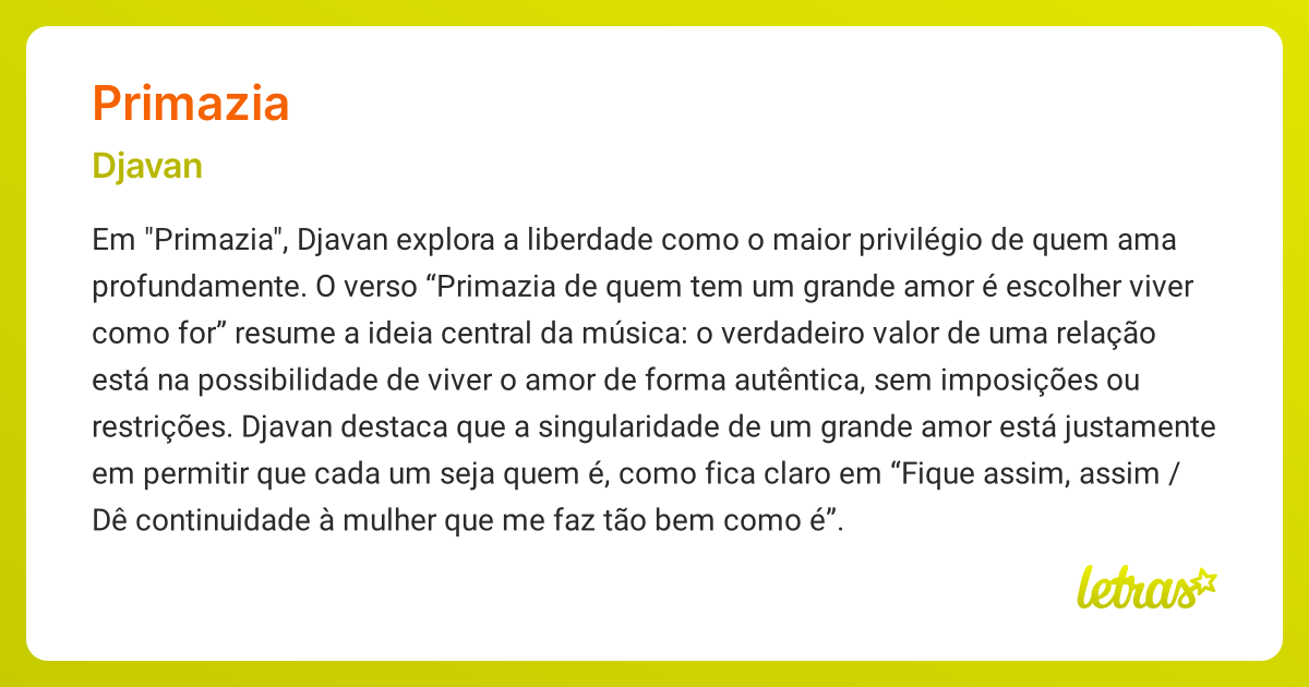 Significado da música PRIMAZIA (Djavan) - LETRAS.MUS.BR