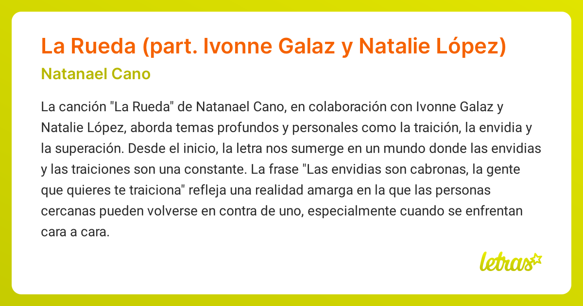 Significado de la canción La Rueda (part. Ivonne Galaz y Natalie López ...