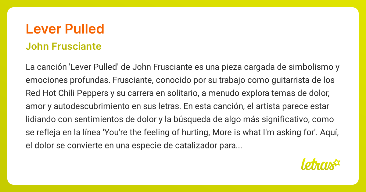 Significado de la canción LEVER PULLED (John Frusciante)