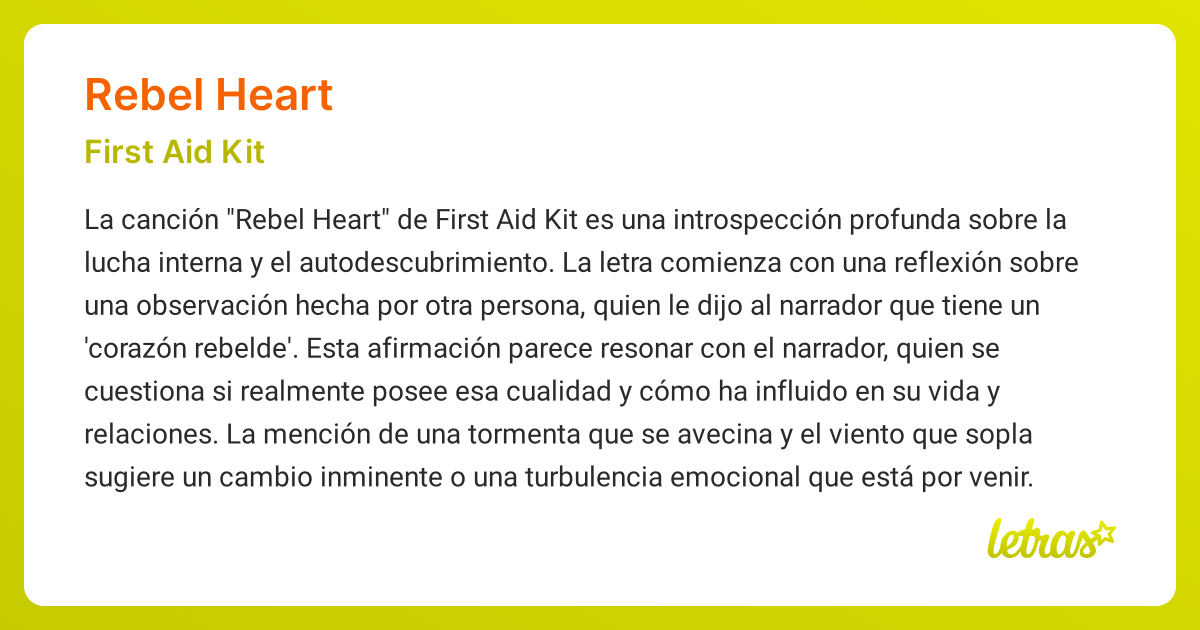 Significado de la canción REBEL HEART (First Aid Kit)