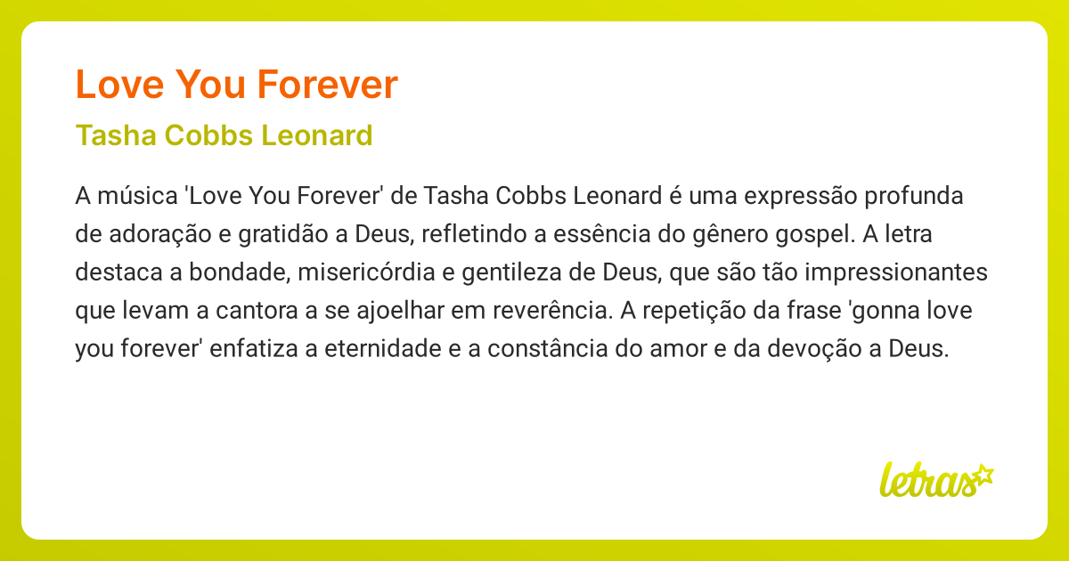 Significado da música LOVE YOU FOREVER (Tasha Cobbs Leonard) - LETRAS ...