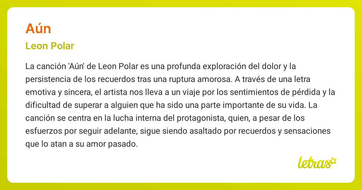 Significado de la canción AÚN (Leon Polar) - LETRAS.COM