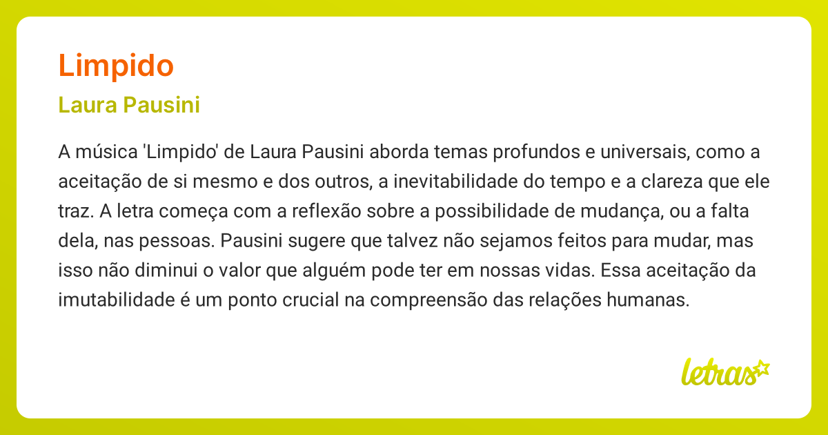 Significado da música LIMPIDO (Laura Pausini) - LETRAS.MUS.BR