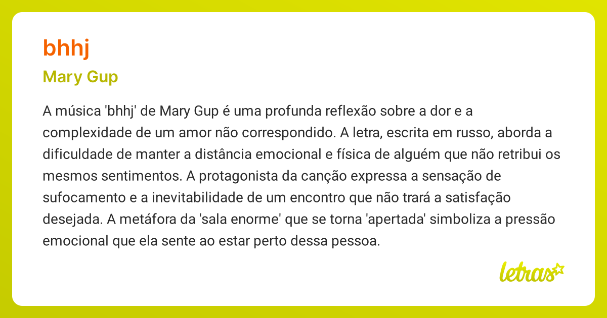Significado da música BHHJ (Mary Gup) - LETRAS.MUS.BR