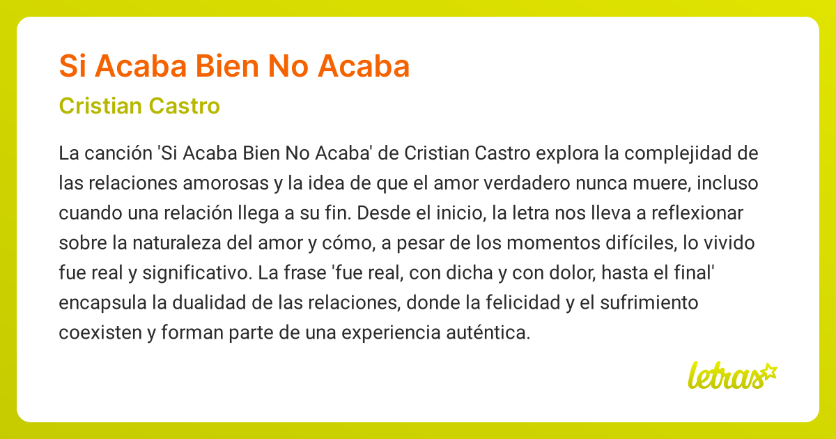 Significado de la canción SI ACABA BIEN NO ACABA (Cristian Castro ...