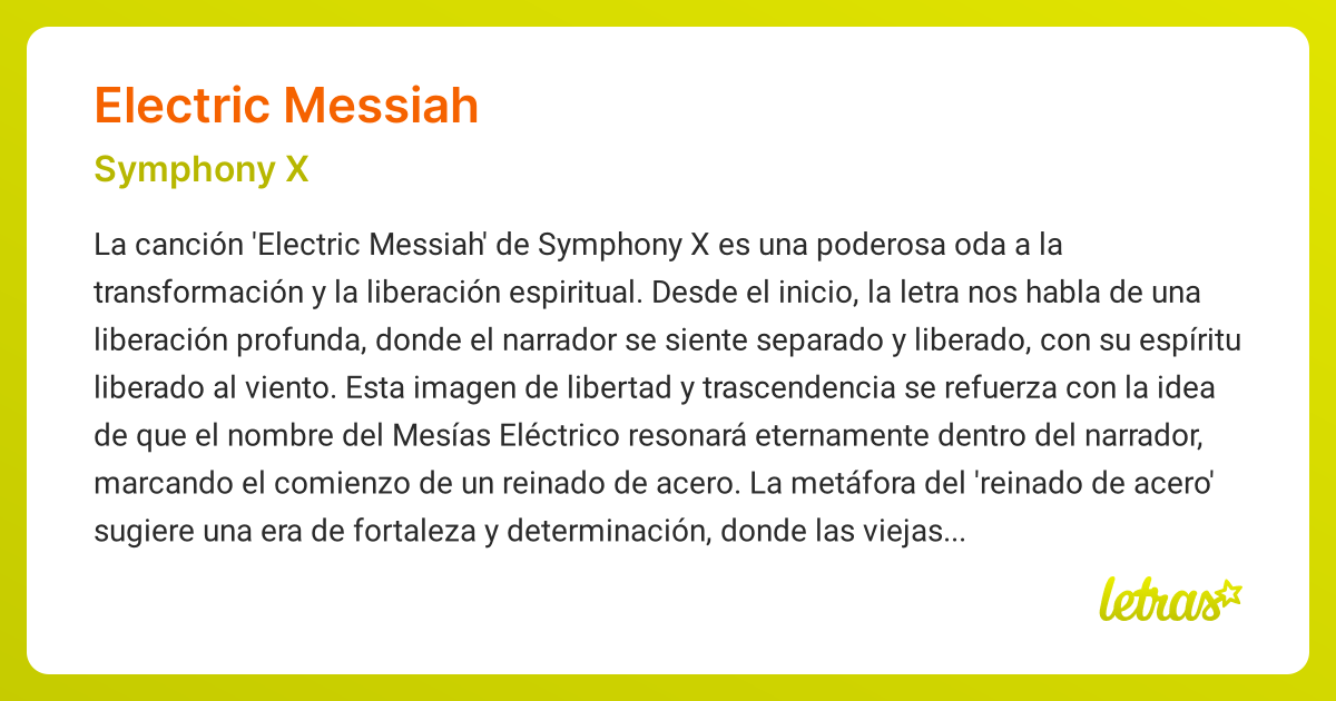 Significado de la canción ELECTRIC MESSIAH (Symphony X) - LETRAS.COM