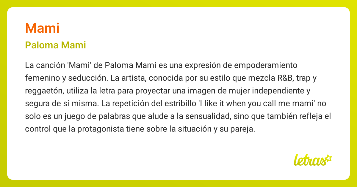 Significado de la canción MAMI (Paloma Mami) - LETRAS.COM
