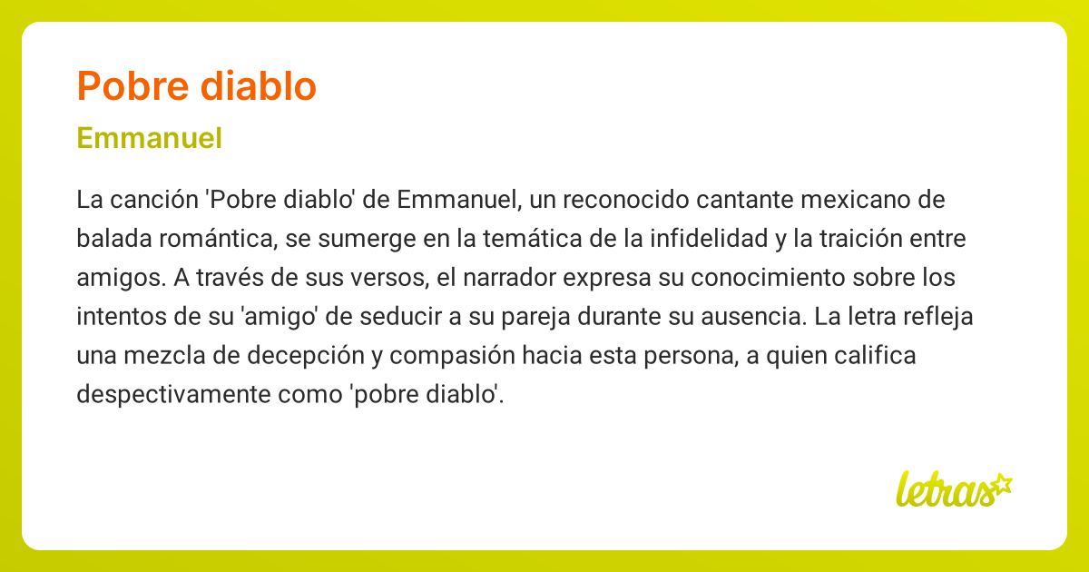 Significado de la canción POBRE DIABLO (Emmanuel) - LETRAS.COM