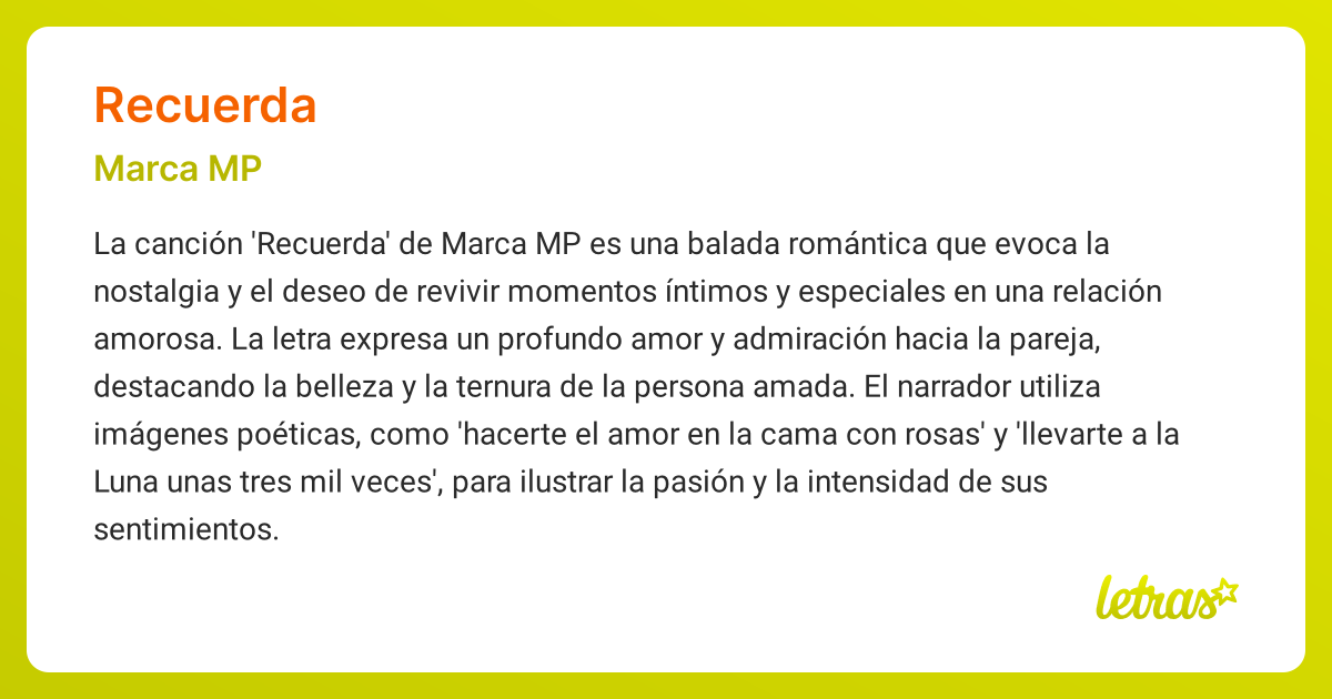 Significado de la canción RECUERDA (Marca MP) - LETRAS.COM