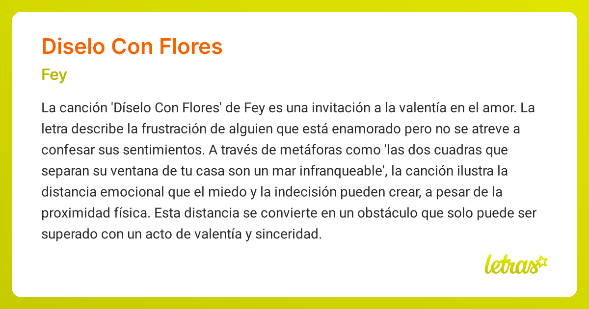 Significado de la canción DISELO CON FLORES (Fey) - LETRAS.COM