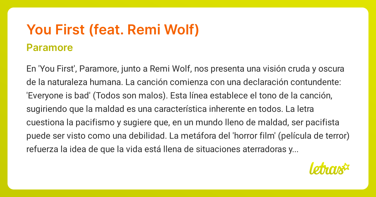 Significado de la canción YOU FIRST (FEAT. REMI WOLF) (Paramore ...