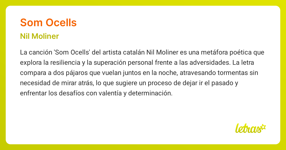 Significado de la canción SOM OCELLS (Nil Moliner) - LETRAS.COM