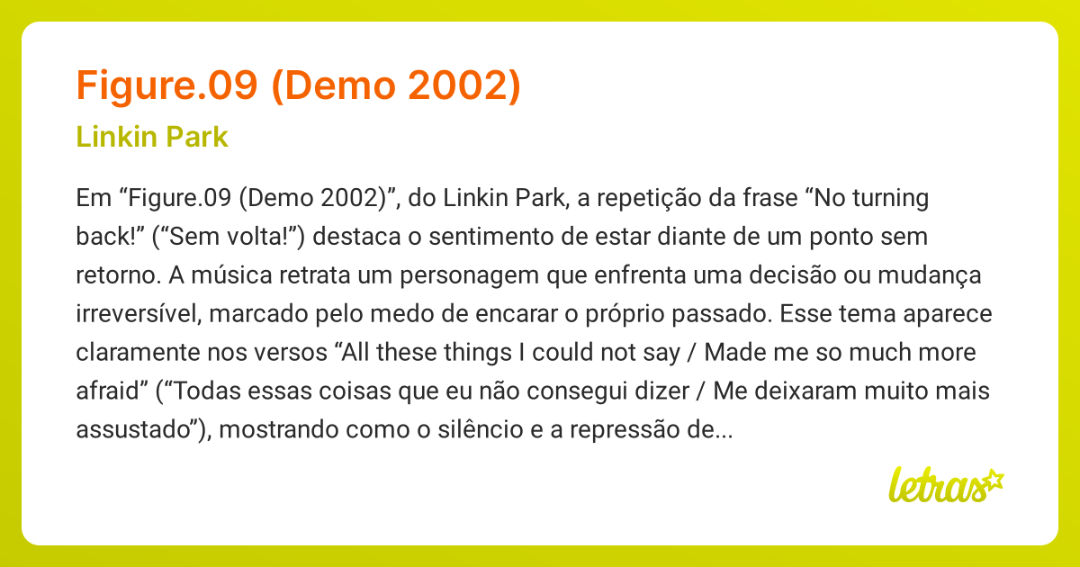 Significado da música FIGURE.09 (DEMO 2002) (Linkin Park) - LETRAS