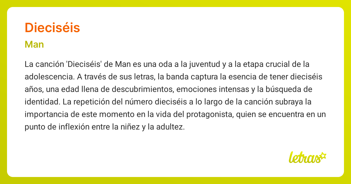 Significado de la canción DIECISÉIS (Man) - LETRAS.COM