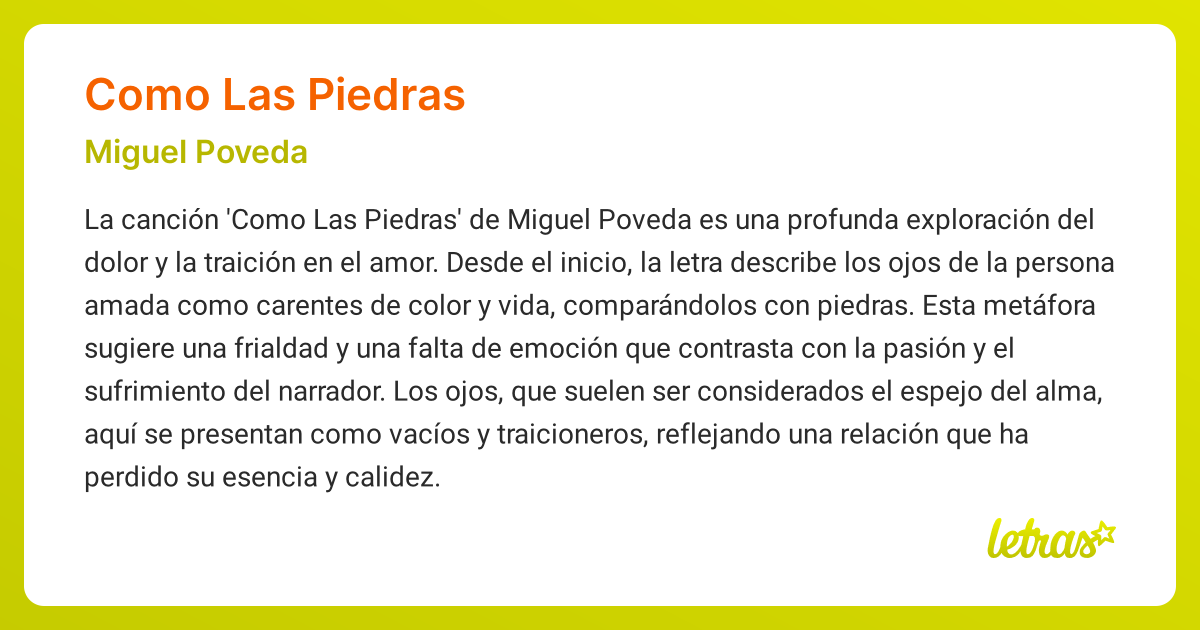 Significado de la canción COMO LAS PIEDRAS (Miguel Poveda) - LETRAS.COM