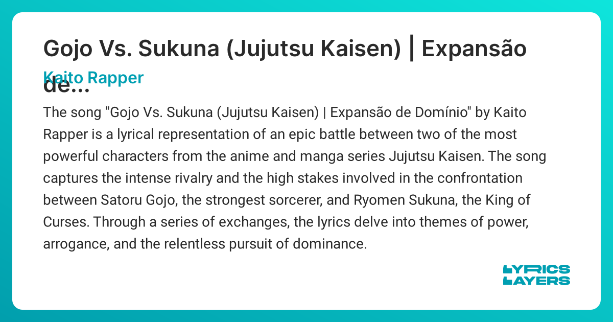 Gojo Vs. Sukuna (Jujutsu Kaisen) | Expansão de Domínio (Lyrics in ...