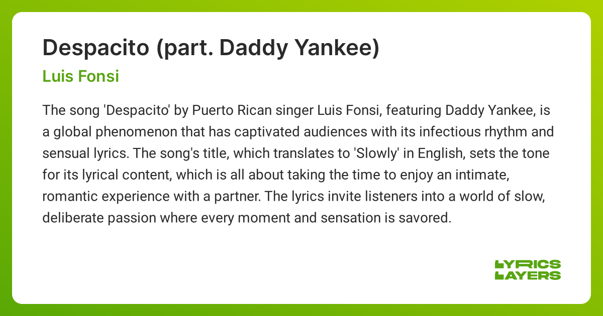 Despacito Part Daddy Yankee Lyrics In English Luis Fonsi