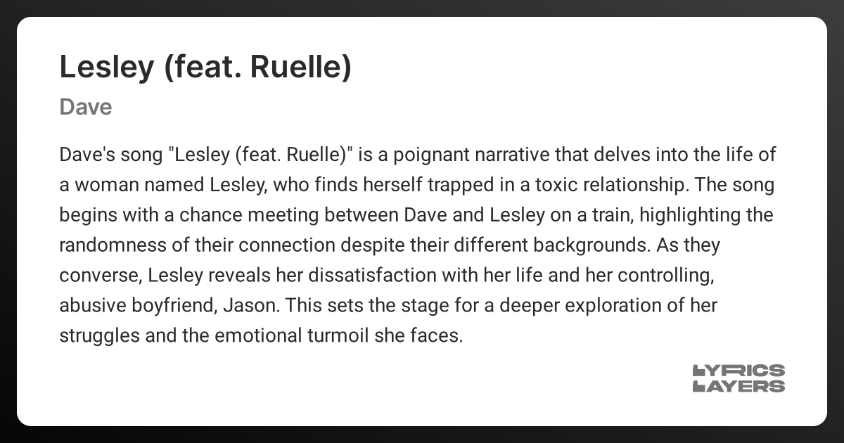 Meaning of LESLEY (FEAT. RUELLE) (Dave)