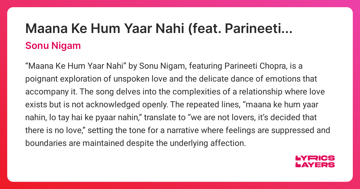 Maana Ke Hum Yaar Nahi (feat. Parineeti Chopra): deutsche Übersetzung ...