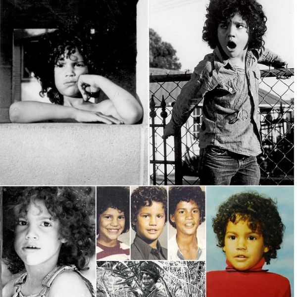 Mosaico de fotos do guitarrista Slash quando era criança
