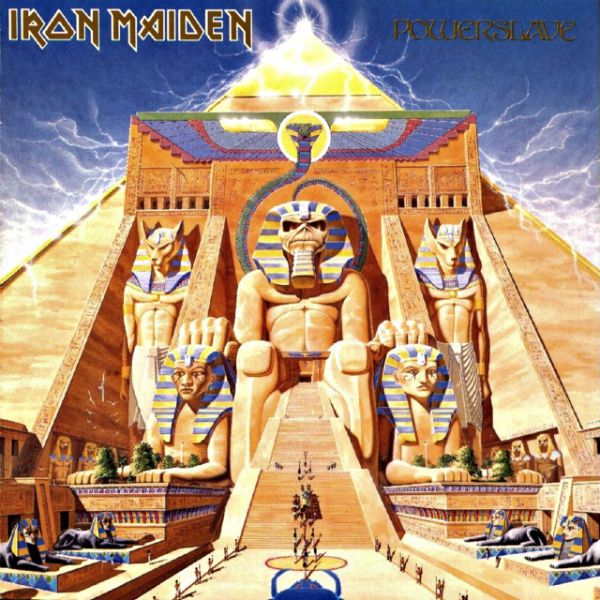 Capa do disco Powerslave, da banda Iron Maiden, apresenta o mascote Eddie nos trajes de um faraó