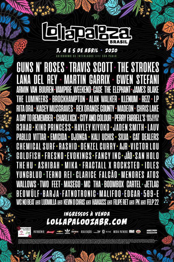 Lollapalooza Brasil 2020 tem Guns N' Roses, Lana Del Rey e vários outros