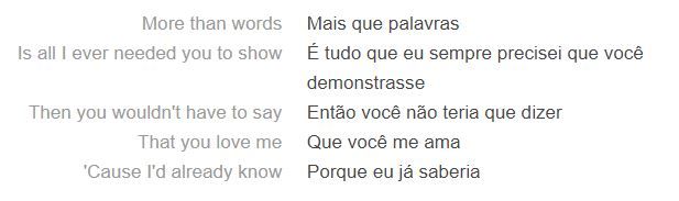 Trecho da letra de More Than Words, hit do Extreme