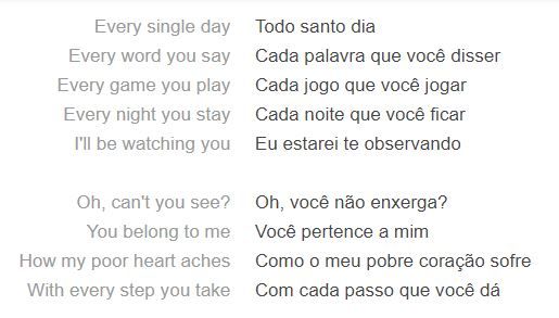 Trecho da letra da música Every Breath You Take, hit da banda The Police