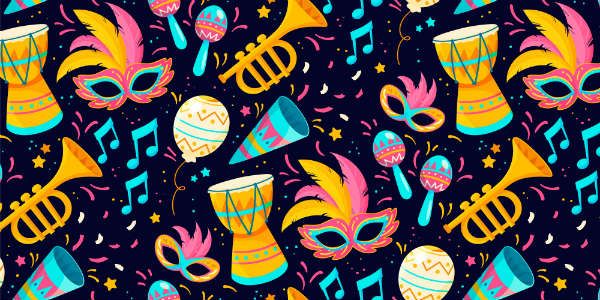 Imagem mostra elementos musicais relacionados ao carnaval